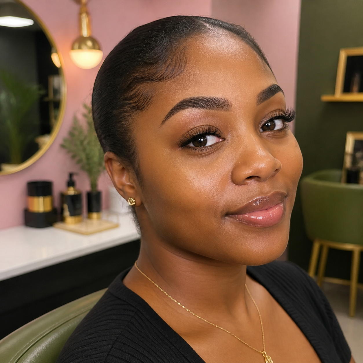 Expert brow shaping for a Black client at Rozy's Studio